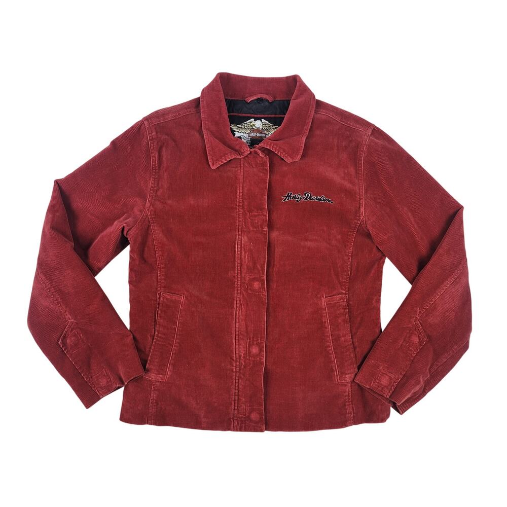 Vintage Harley Davidson Red Corduroy Quilt-Lined Jacket Women's Sz Medium